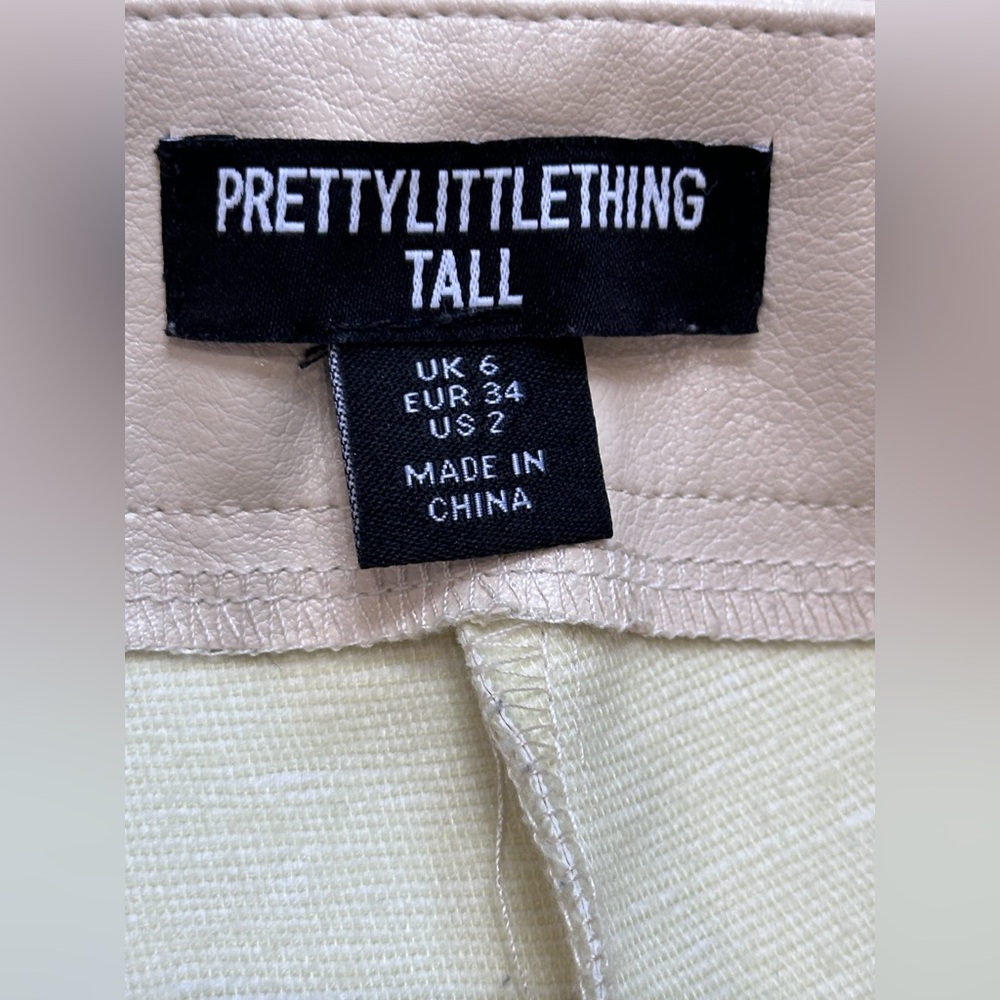 PrettyLittleThing Faux Leather Lace Up Pants US 2 Tall‎ Cream High Rise - Picture 12 of 12